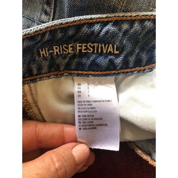 American Eagle Denim Jean‎ Shorts Hi-Rise Festival Button Fly Distressed Size 2 - Picture 5 of 7